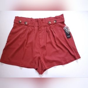 A.N.A. Paper Bag Red Ochre Pleated Rayon Shorts Womens 16 NWT